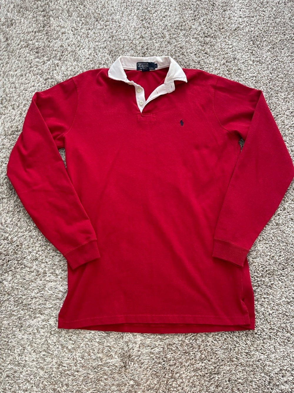 Vintage Polo Ralph Lauren Rugby Shirt Red White Collar Made in USA Size L